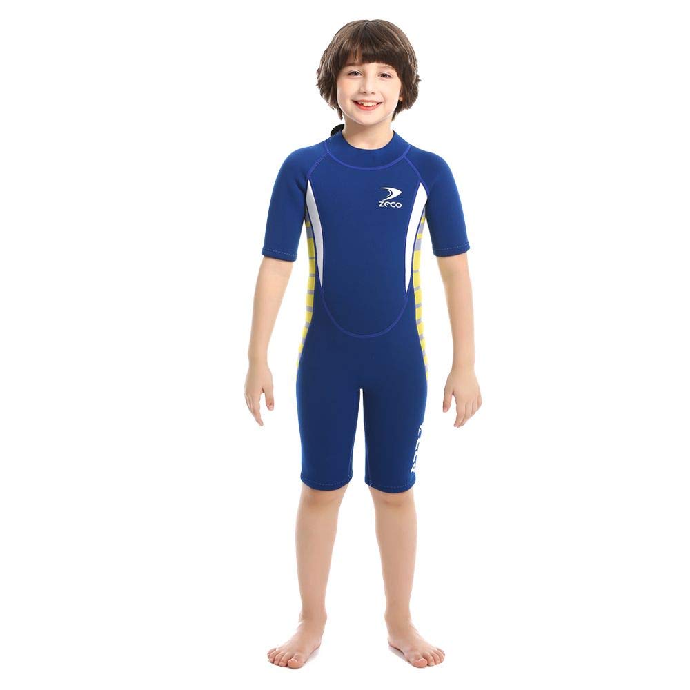 2.5mm Kids shorty Wetsuit, Boys and Girls Full Body Thermal neoprene Swimsuit, Back Zip Wet suit for Scuba Diving, Swimming, Surfing