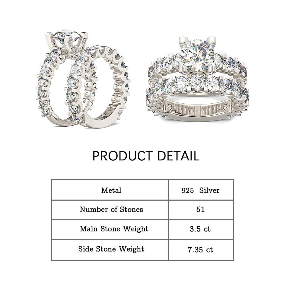 Jeulia 3.5 Carat Round Cut Sterling Silver Wedding Ring White Diamond Cubic Zirconia Bridal Engagement Rings Solitaire Bridal Set Anniversary Valentine’s Gift with Beautiful Jewelry Box (8)