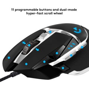 Logitech G502 Hero High Performance Gaming Mouse Special Edition, Hero 25K Sensor, 25 600 DPI, RGB, Adjustable Weights, 11 Programmable Buttons, On-Board Memory, PC/Mac - Black/White