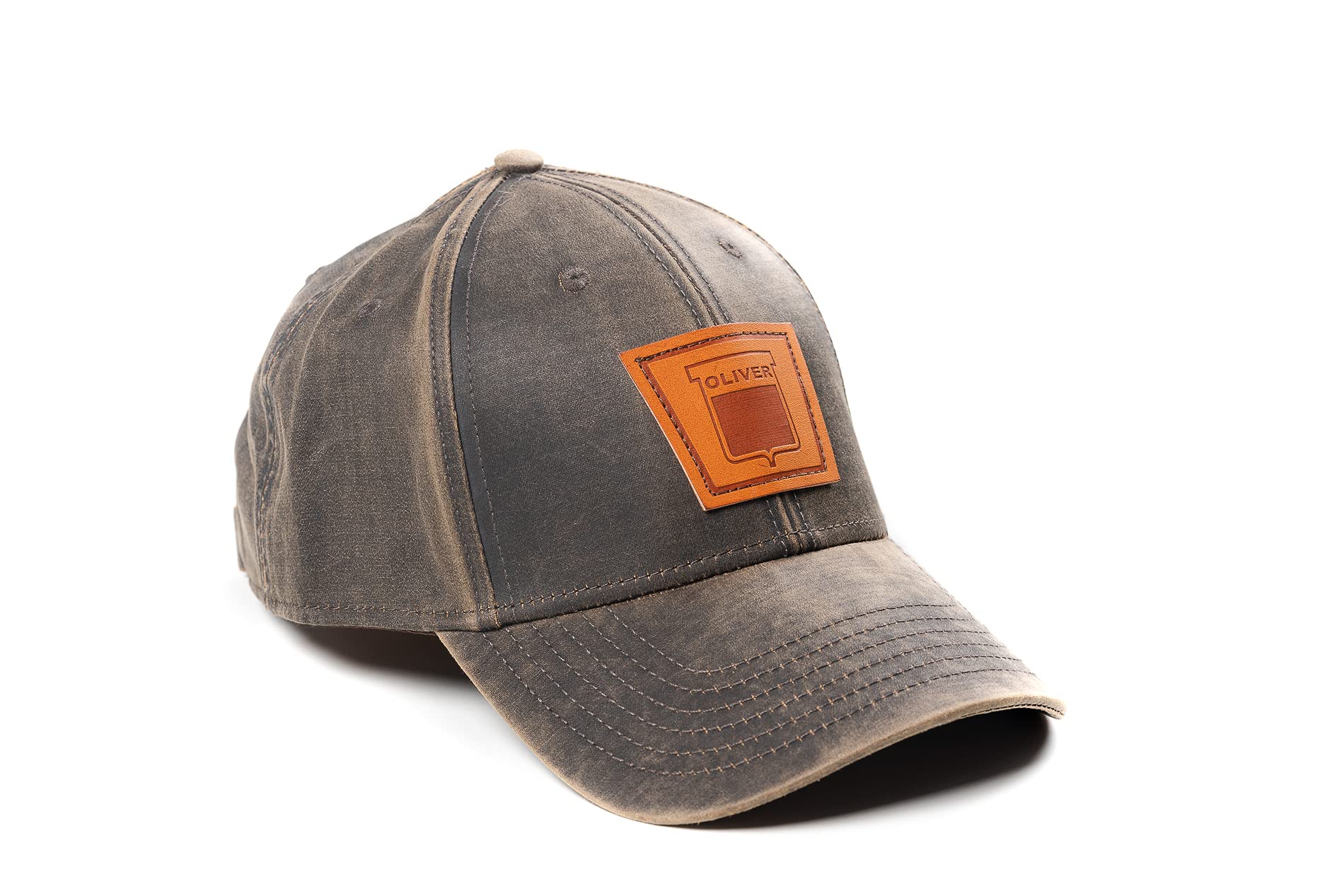 Oliver Logo Hat, Keystone Leather Emblem, Oil Distressed