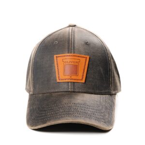 Oliver Logo Hat, Keystone Leather Emblem, Oil Distressed