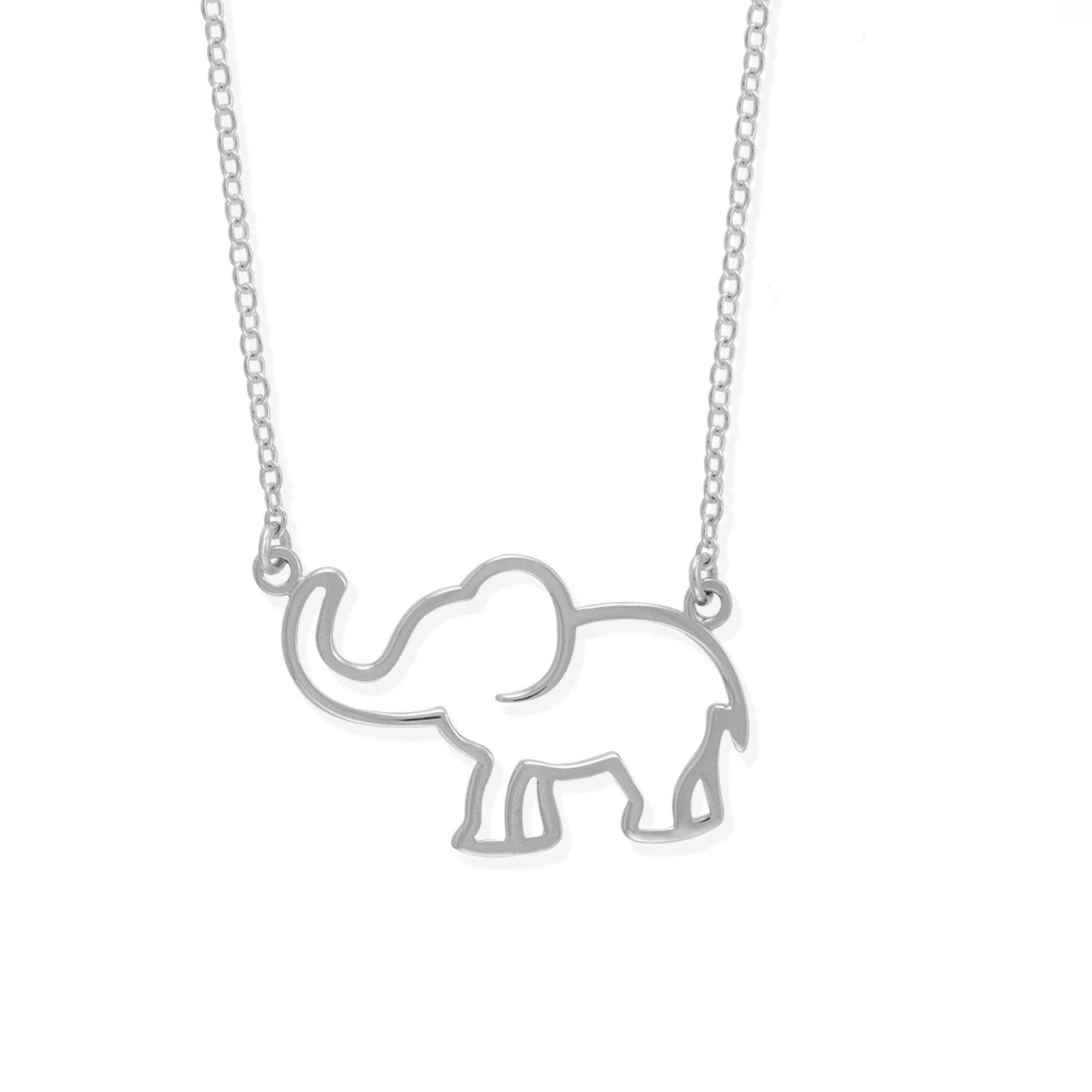 Boma Jewelry Sterling Silver Open Elephant Outline Animal Pendant Necklace, 18 Inches