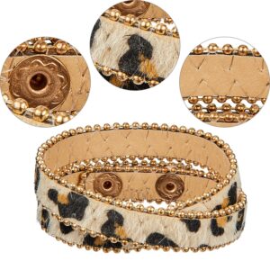 Hicarer 5 Pieces leopard bracelet Leopard Tube Bracelet Multilayer Leather Cuff Bracelet Boho Leopard print Wrap Bracelet for women