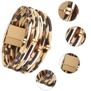 Hicarer 5 Pieces leopard bracelet Leopard Tube Bracelet Multilayer Leather Cuff Bracelet Boho Leopard print Wrap Bracelet for women