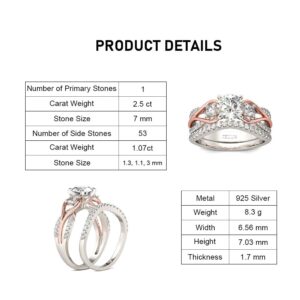 Jeulia Two Tone Rings for Women Rose Gold Three Stone Round Cut Engagement Rings Sterling Silver Halo Bridal Ring Set Anniversary Promise Wedding Ring with Jewelry Gift Box (7)