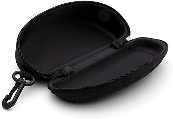 alladaga 3 Pack Zipper Shell Eyeglasses and Sunglasses Case with Plastic Carabiner Hook (Black)