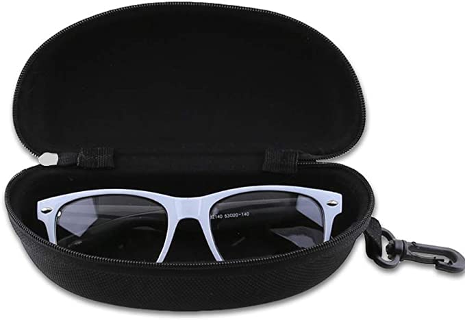 alladaga 3 Pack Zipper Shell Eyeglasses and Sunglasses Case with Plastic Carabiner Hook (Black)