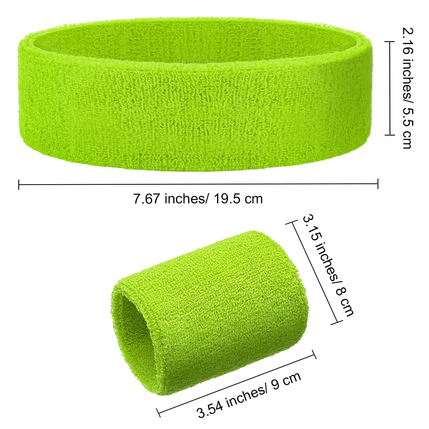 Bememo 6 Pcs Neon Sports Sweatbands Set Paris Sports Competitions Sweatbands 2 Headband 4 Wristbands Breathable Terry Cloth Athletic Bands for Basketball Tennis Costumes Cosplay(Neon Green)