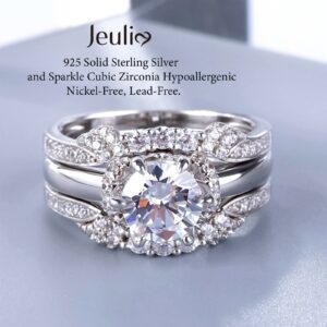 Jeulia 3PC Ladies Classic Round Cut Sterling Silver Rings Set Engagement Anniversary Wedding Band Ring Set With Jewelry Gift Box for Women (8)