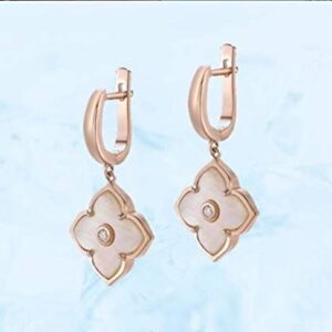 Mother of Pearl Flower Dangle Drop Earrings for Women with Cubic Zirconia in 925 Sterling Silver with Rose Gold Plating Hinged Back by Lavari Jewelers