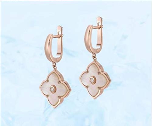 Mother of Pearl Flower Dangle Drop Earrings for Women with Cubic Zirconia in 925 Sterling Silver with Rose Gold Plating Hinged Back by Lavari Jewelers