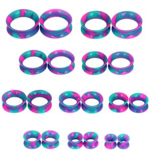 joytoyou 20pcs camouflage turquoise and pink silicone ear gauge tunnels stretching kit flesh tunnels expander set 2g to 1"