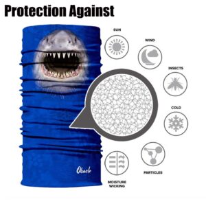 Obacle Animal Half Face Mask Sun Dust Wind Protection Durable Breathable Seamless Face Mask for Men Women, Lightweight Thin Neck Gaiter (Shark Open Mouth Blue)