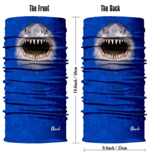 Obacle Animal Half Face Mask Sun Dust Wind Protection Durable Breathable Seamless Face Mask for Men Women, Lightweight Thin Neck Gaiter (Shark Open Mouth Blue)