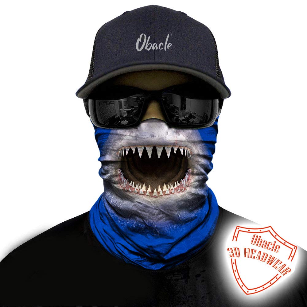 Obacle Animal Half Face Mask Sun Dust Wind Protection Durable Breathable Seamless Face Mask for Men Women, Lightweight Thin Neck Gaiter (Shark Open Mouth Blue)