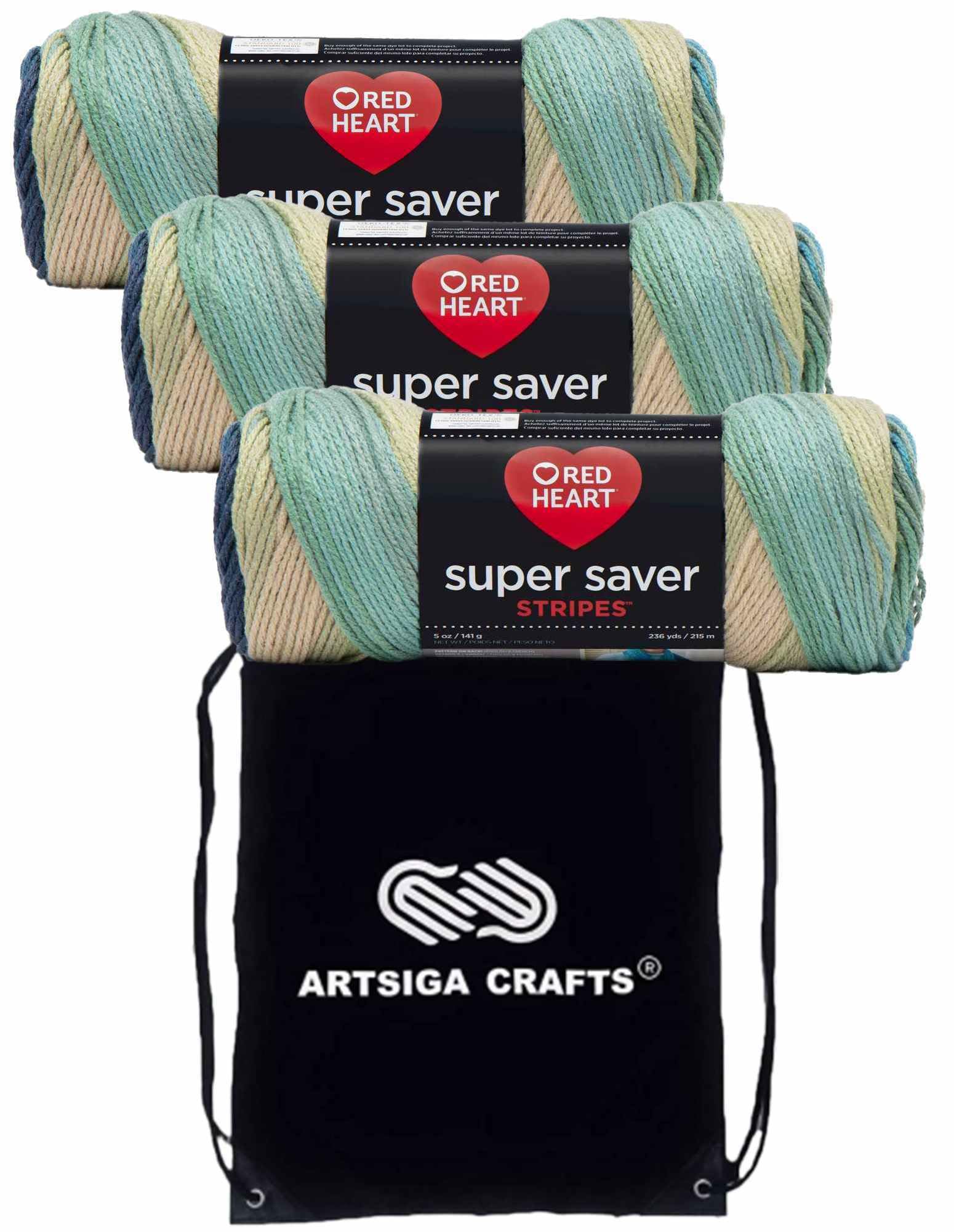 Red Heart Super Saver Sutherland Stripes E300-4381 (3-Skeins - Same Dye Lot) Worsted Medium #4 Acrylic Yarn for Crocheting and Knitting - Bundle with 1 Artsiga Crafts Project Bag