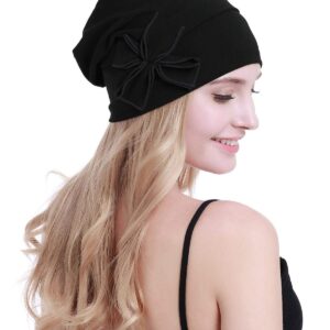 osvyo Cotton Chemo Turbans headwear Beanie Hat Cap for Women Cancer Patient Hairloss BLACK