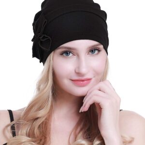 osvyo Cotton Chemo Turbans headwear Beanie Hat Cap for Women Cancer Patient Hairloss BLACK