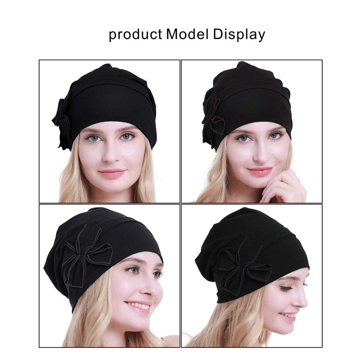 osvyo Cotton Chemo Turbans headwear Beanie Hat Cap for Women Cancer Patient Hairloss BLACK