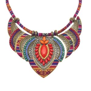 yazilind ethnic style chunky colorful collar festival tribal beaded bib choker costume necklace (colorful)