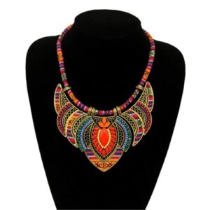 YAZILIND Ethnic Style Chunky Colorful Collar Festival Tribal Beaded Bib Choker Costume Necklace (Colorful)