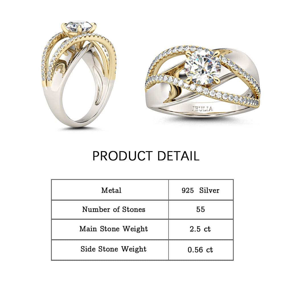 Jeulia Engagement Rings for Women Sterling Silver Two Tone Gold Bridal Sets Crossover Round Engagement Ring Sets Cubic Zirconia Anniverdary Promise with Jewelry Gift Box (6)