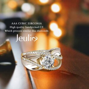 Jeulia Engagement Rings for Women Sterling Silver Two Tone Gold Bridal Sets Crossover Round Engagement Ring Sets Cubic Zirconia Anniverdary Promise with Jewelry Gift Box (6)