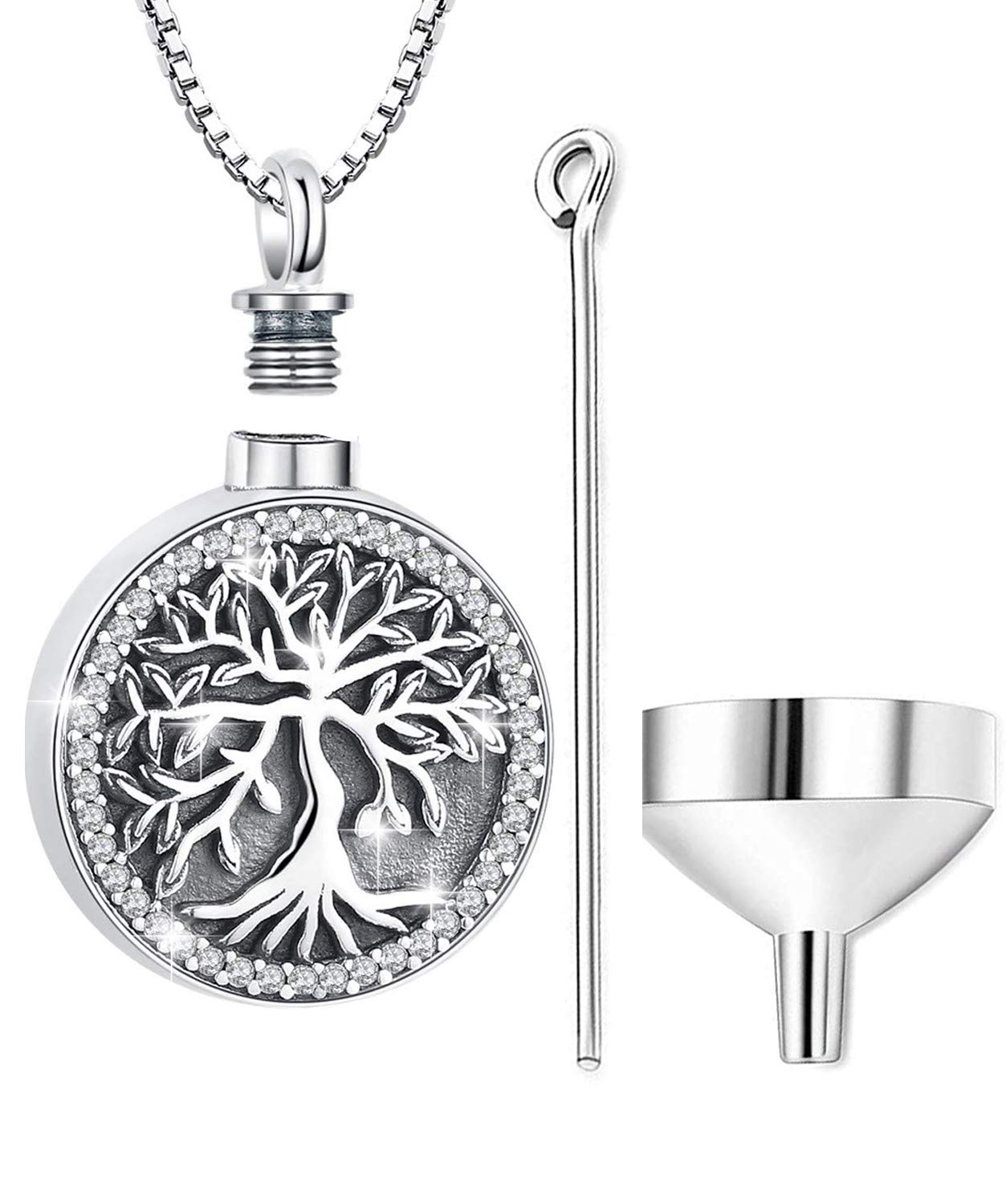 Aniu Cremation Jewelry for Ashes S925 Sterling Silver Urn Necklace Memorial Necklace for Human Ashes of Loved Ones Keepsake Pendant for Men Women (Tree of Life-G)