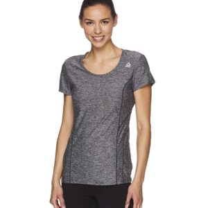 Reebok Womens Reversed Marled Basic T-Shirt, Black, Small