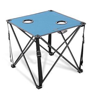 arrowhead outdoor 26” (66cm) heavy-duty portable camping folding table, 2 cup holders, compact, square, carrying case included, steel frame, high-grade 600d canvas, usa-based support