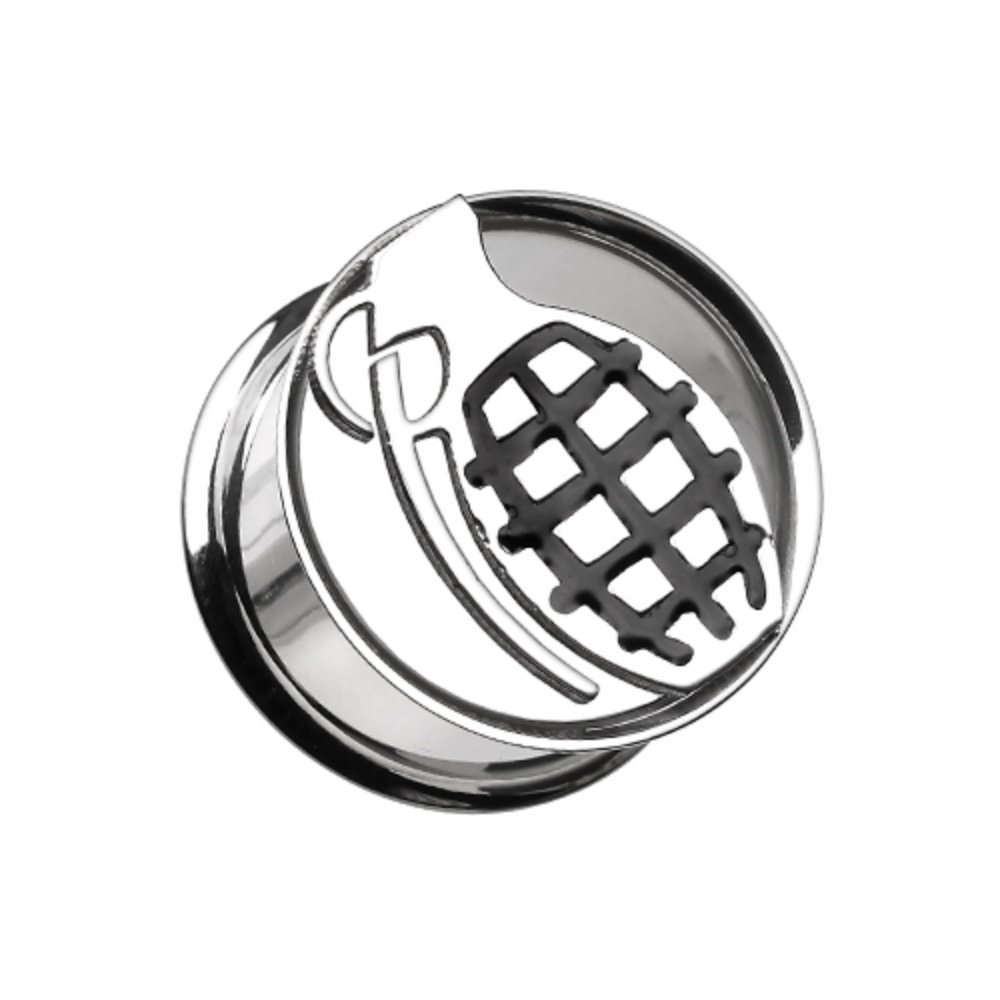 Covet Jewelry Grenade Hollow Steel Double Flared Ear Gauge Plug (0 GA (8mm))