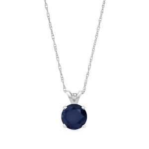 Gem Stone King 14K White Gold Blue Sapphire Pendant Necklace For Women (1.00 Ct Round 6MM, Gemstone Birthstone with 18 Inch Chain)