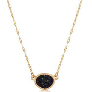 humble chic simulated druzy delicate necklace for women - boho dainty chain-link simple pendant - bohemian sparkly created geode charm, gold - black stone