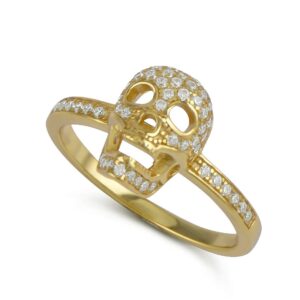 SILVERCLOSEOUT Yellow Gold Tone Sterling Silver Pave Cz Skull Ring - Size 5