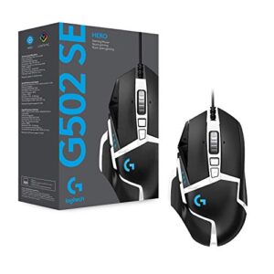 Logitech G502 Hero High Performance Gaming Mouse Special Edition, Hero 16K Sensor, 16 000 DPI, RGB, Adjustable Weights, 11 Programmable Buttons, On-Board Memory, PC/Mac - Black/White