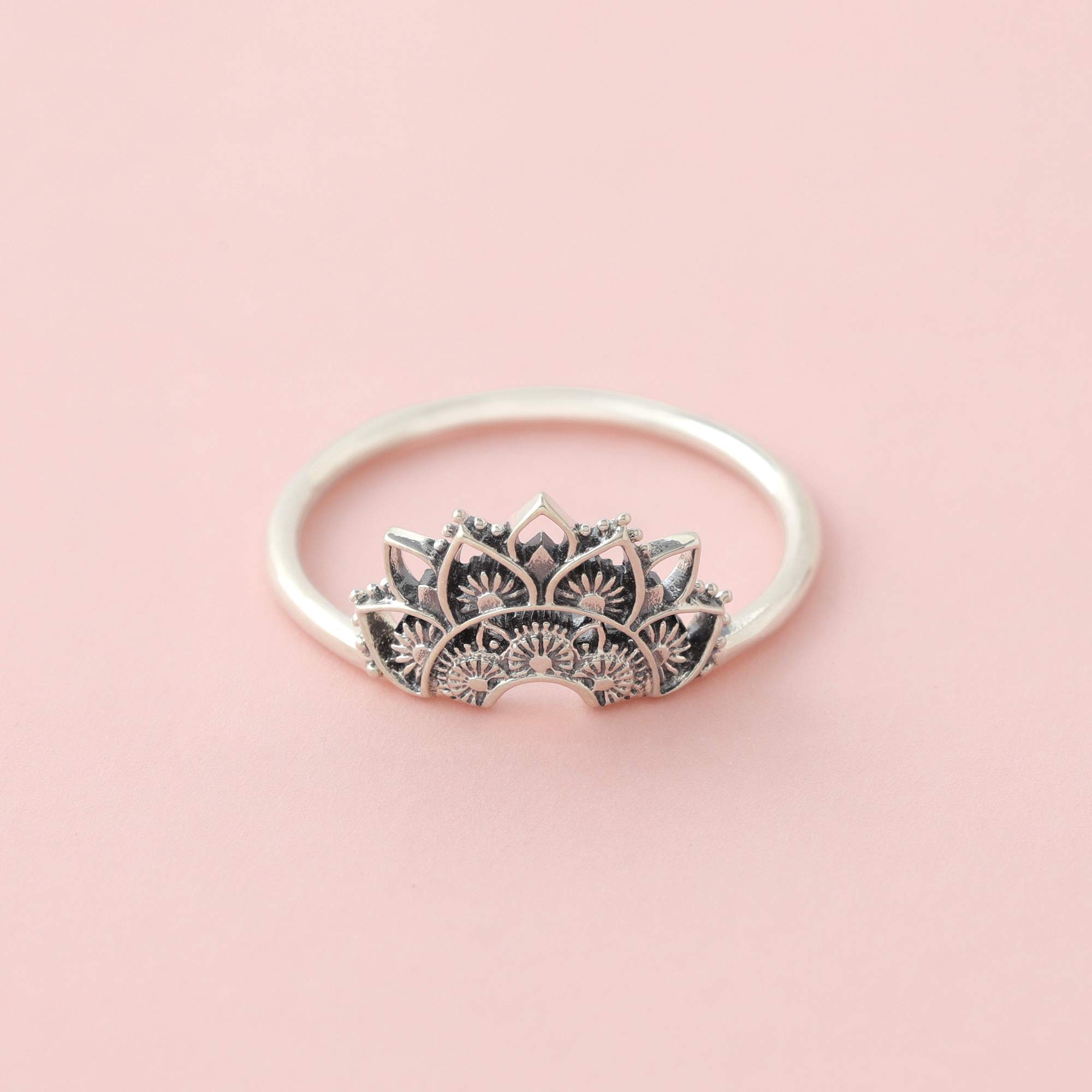 Boma Sterling Silver Bali Style Boho Tribal Lotus Blossom Flower Ring, Size 8