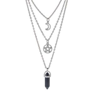 mjartoria moon pentagram necklace crystal chakra pendant layered necklaces for women choker necklace gothic jewelry y2k goth accessories (dark blue, moon pentagram)