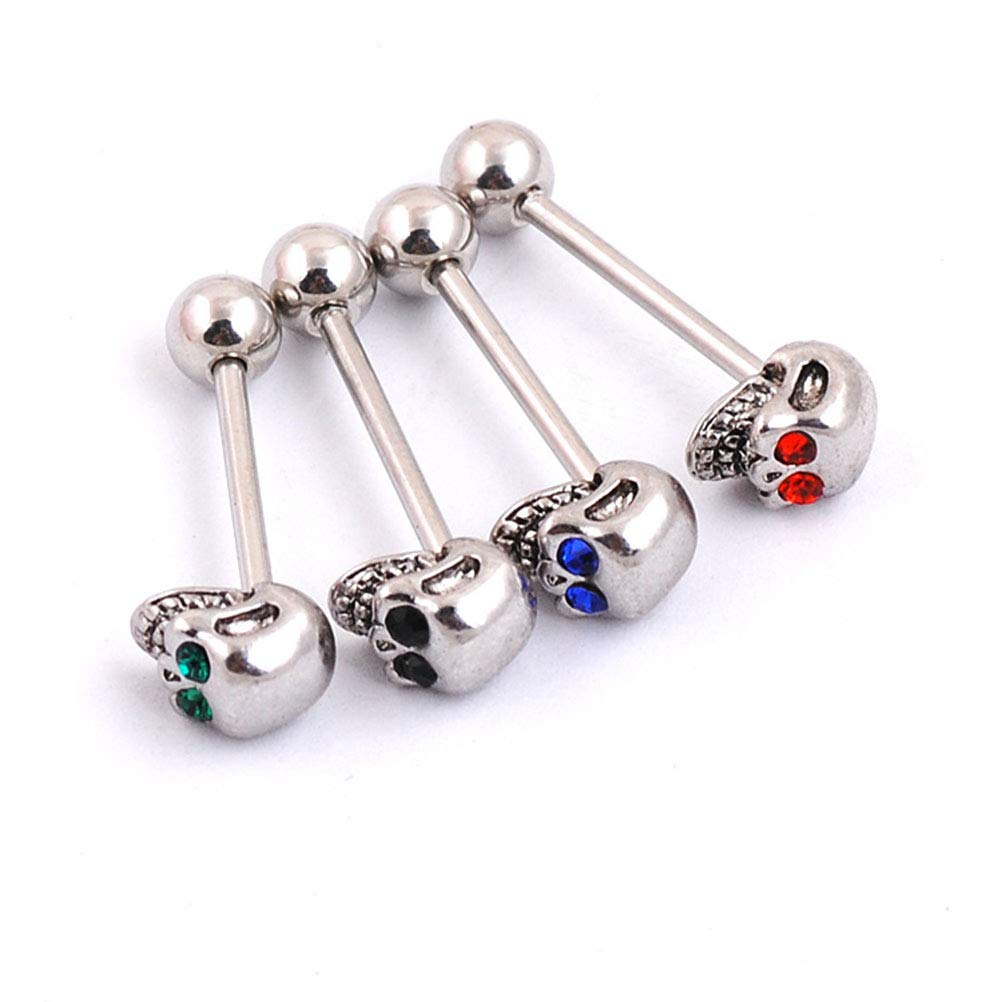 Skeleton Tongue Bar Barbell Piercing Rings Body Retainer Skull Stainless Steel Crystal Jewelry Multi Color 5pcs