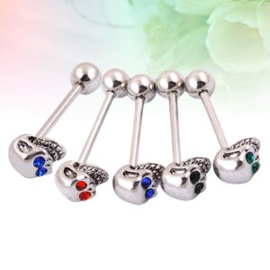 Skeleton Tongue Bar Barbell Piercing Rings Body Retainer Skull Stainless Steel Crystal Jewelry Multi Color 5pcs