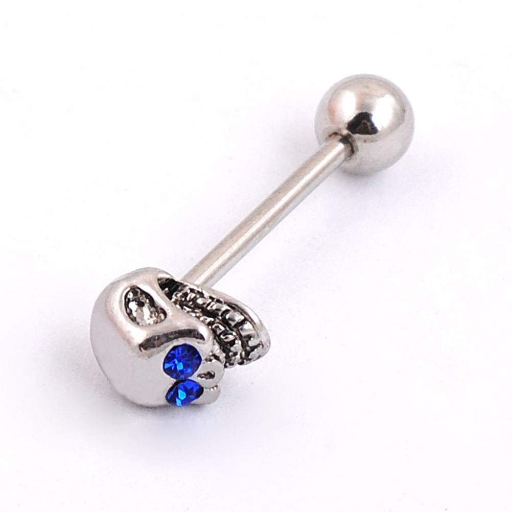 Skeleton Tongue Bar Barbell Piercing Rings Body Retainer Skull Stainless Steel Crystal Jewelry Multi Color 5pcs