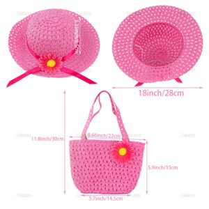 AUEAR, 3 Set Girls Straw Hat and Purse Set Tea Party Summer Beach Sunflower Daisy Flower Sunhats Blue Yellow Pink