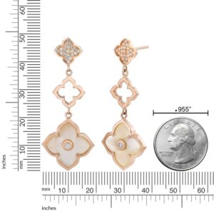 Mother of Pearl and Cubic Zirconia Three Flower Drop Dangle Earrings for Women I Rose Gold Plated 925 Sterling Silver Earrings for Her I Push Back Earrings by Lavari Jewelers