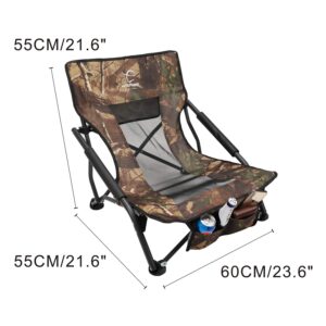 HITORHIKE Low Sling Beach Camping Concert Folding Chair with Armrests and Breathable Nylon Mesh Back Compact and Sturdy Chair(Camo,Normal)