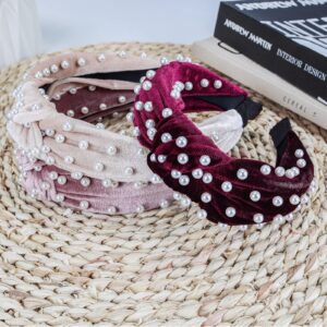 Makone 6 Pcs Headbands for Women, Knotted Headbands Pearl Headband Wide Top Knot Turban Hair Bands, Vintage Velvet Fashion Hair Accessories for Women and Girls