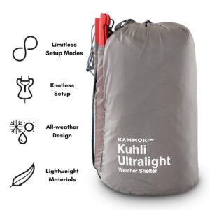 KAMMOK Kuhli Ultralight | Versatile Weather Shelter, (Waterproof, Durable, Portable, Camping Tarp, Hammock Tarp, Rain Cover), Crater Gray