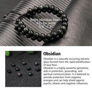 GENASTO Black Obsidian Stone Beads Bracelet Natural Tiger Eye Lava Rock Stone Prayer Mala Beads Adjustable Oil Diffuser Bracelet for Men Women