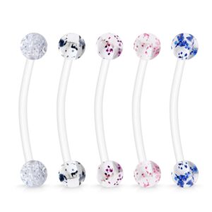 ruifan 5pcs pregnancy sport maternity clear flexible bioplast 14g belly navel button ring body jewelry piercing retainer 1inch (25mm) glitter