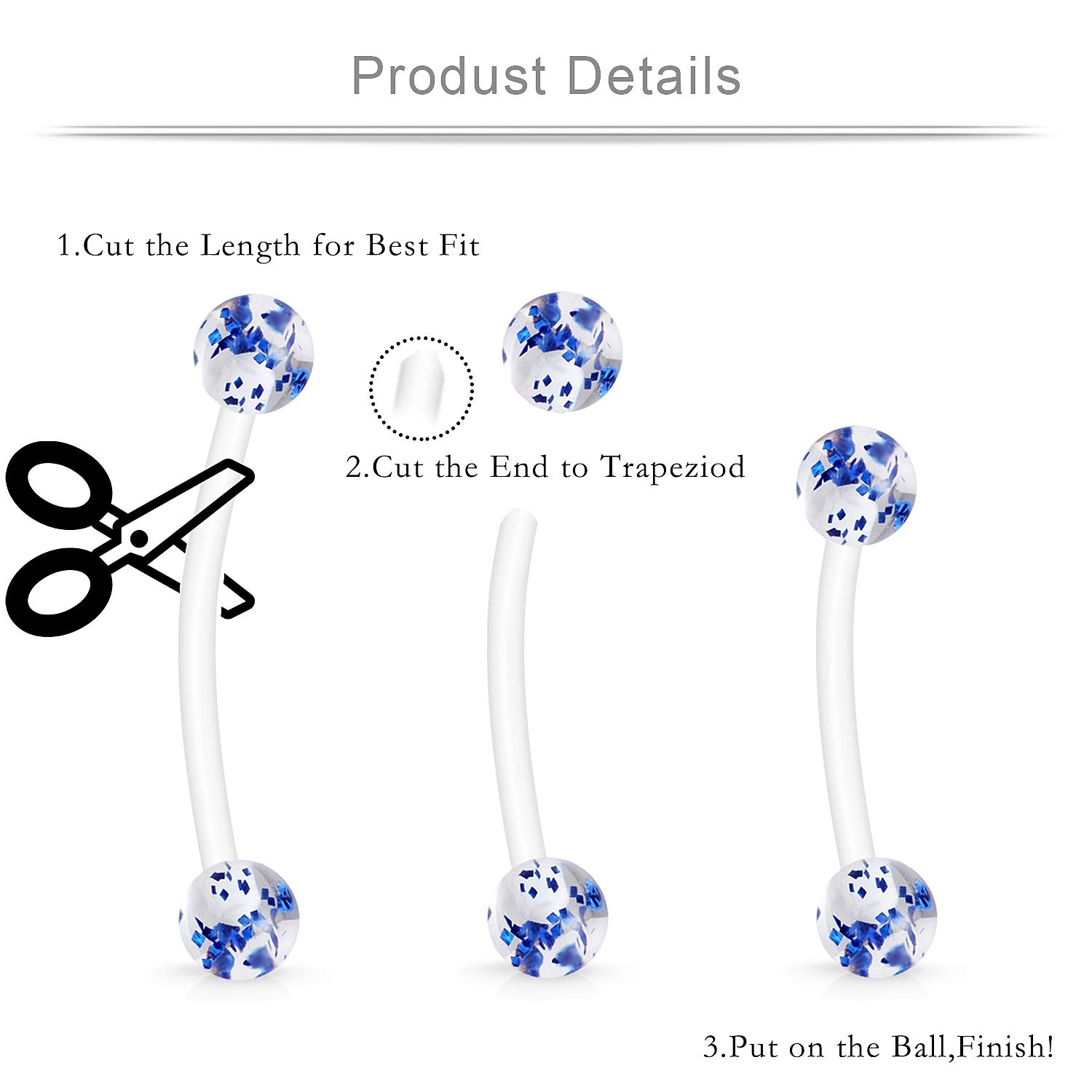 Ruifan 5PCS Pregnancy Sport Maternity Clear Flexible Bioplast 14G Belly Navel Button Ring Body Jewelry Piercing Retainer 1Inch (25mm) Glitter