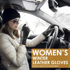 QNLYCZY Genuine Sheepskin Leather Gloves for Women, Winter Warm Touchscreen Texting Cashmere Lined Driving Dress Gloves