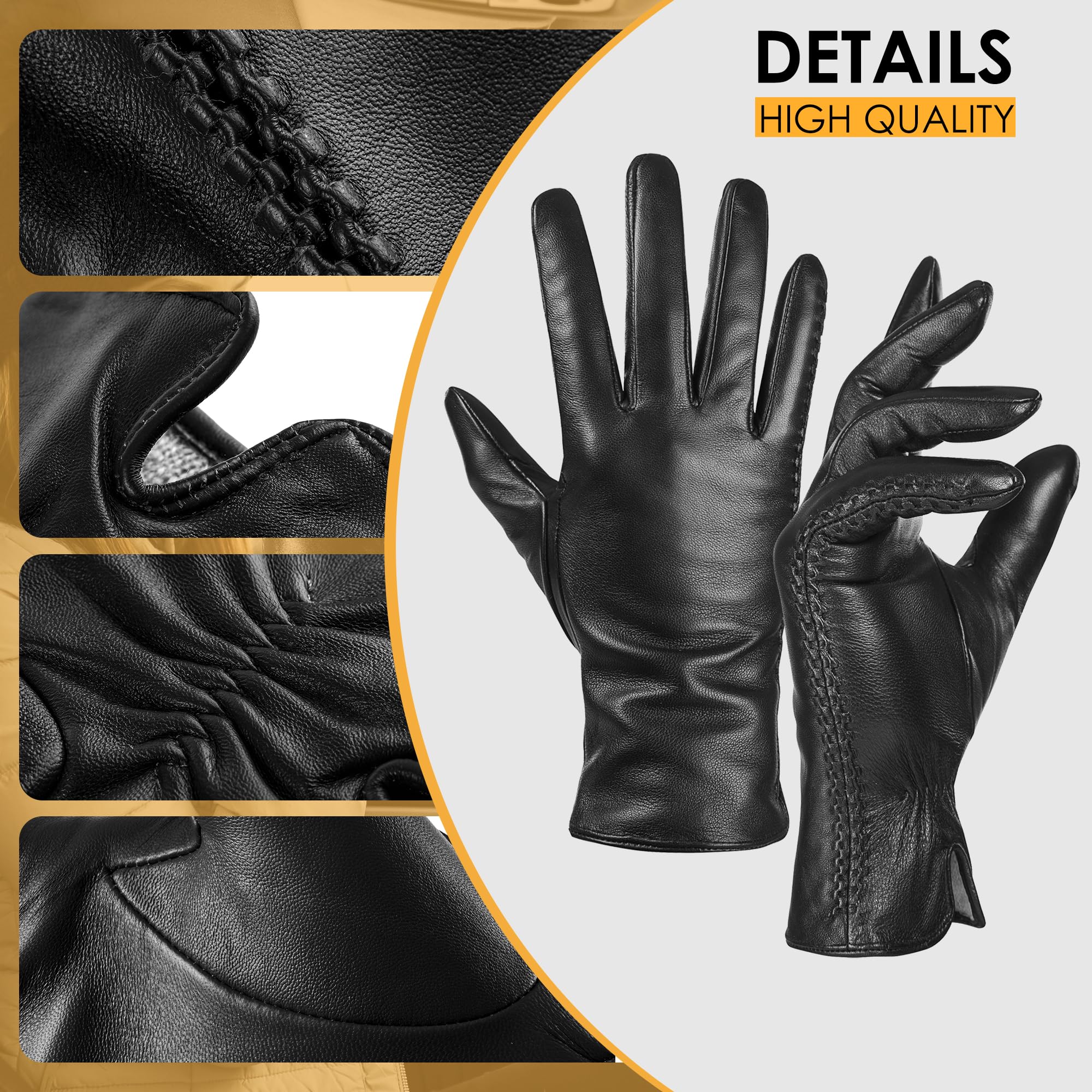 QNLYCZY Genuine Sheepskin Leather Gloves for Women, Winter Warm Touchscreen Texting Cashmere Lined Driving Dress Gloves